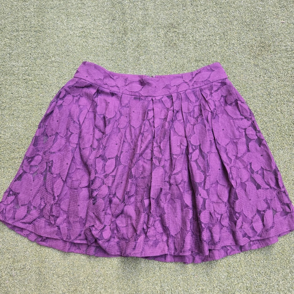 LOFT Skirt Women's 12P Purple Lace Floral Mini Ann Taylor - Picture 2 of 9